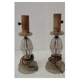 Pair 10" pressed glass lamps