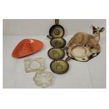 Ashtrays. Green may have brass bottom