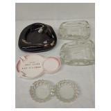 6 ashtrays. Glass & ceramic