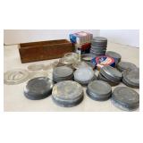 Antique Canning Jar Lids & Wooden Cheese box