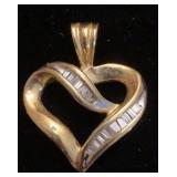 10K yellow gold and diamond pendant heart pendant