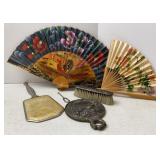Vtg Dresser Set & Hand Fans