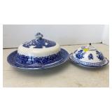 Vtg Blue Willow Butter Dishes