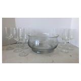 Etched Wine Glasses & Fruit Bowl