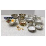 Vtg Pedestal Porcelian Salt Cellars & Ivory Salt