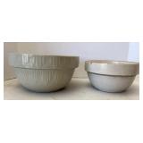 (2) Antique 8in & 10in Stoneware Crock Bowls