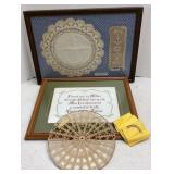 Vtg Framed Doily Pieces & Cross-stitch