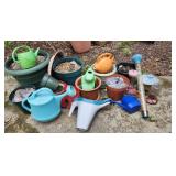 Planters, bird feeders, rain gauge
