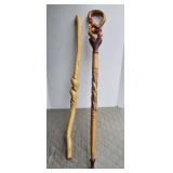 Walking sticks, carved, some repair