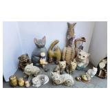 Cat Figurines, Porcelain, leather, wood