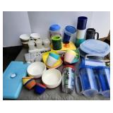 Plastic glasses, bowls, storage containers