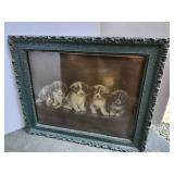 Puppy Dog Print in frame, all antique