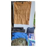 Rain Suits, fire wood carrier, tool sorter