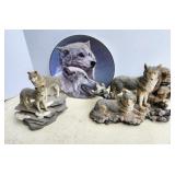 Wolves, figurines & collector plate