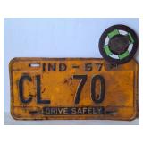 1957 Indiana License Plate & Medical Plate Topper