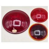 3 Red Glass Tail Light Lens, Vintage