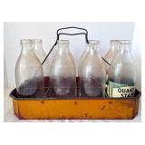 Vintage Oil Crate w/8 Glass Oil Bottles