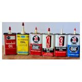 6 Household Oil Cans, Vintage