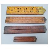 4 Wooden Folding Rulers, Lufkin, C.S. Co, Vintage