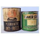 Marathon Anti-Freeze Can, Quaker State Lube Can