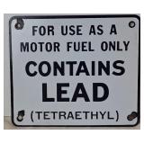 "Contains LEAD" Metal Gas Sign