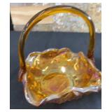 Indiana Glass Iridescent Amber Carnival Basket
