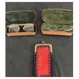 VTG Eyeglasses with Cases and Crotchet Coin Purse