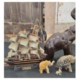 Elephant and Sail Ship Decor