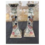 Chinese Porcelain Birds & Flowers Candlesticks
