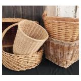 Assortment of large wicker baskets and one reed