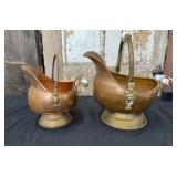 Copper/Brass Coal Ash Scuttle Bucket Delft Handles