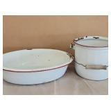 White Enamelware Dish Pan and Pail