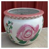 Hand Painted Ceramic Fishbowl Planter Flowers