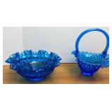 Fenton Glass Basket (7in) & Bowl (8in dia)