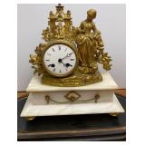 Vtg Spelter & Gold Gilded French Mantle Clock