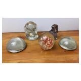 Vtg Controlled Bubble Paperweight & Glass Dogs