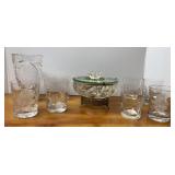 Crystal Vase, Divided Relish & Etched Glasses
