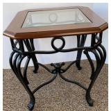Beveled Glass Top & Cast Metal End Table