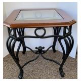 Beveled Glass Top & Cast Metal End Table