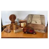 Primitive Wooden Bin & Wooden Home Decor