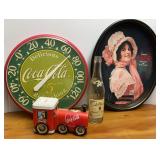 Coca Cola Replica Tray, Thermometer & Tin