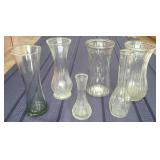 Clear Glass Vases, Various Sizes & Hues