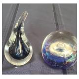 2 Vintage Art Glass Paperweights