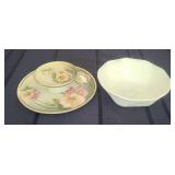Vintage Milk Glass Bowl & Antique Serving Tray