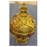 Kemple Glass (?) Amber Gold Pedestal Candy Dish