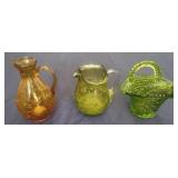 Vintage mini Glass Pitchers and Basket
