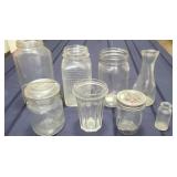Variety of 8 Vintage Clear Glass Containers
