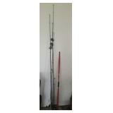 5 Fishing Rods, 4 Reels, + 1 Wooden Bow