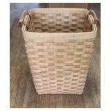 Tall Woven Basket with Leather Handles