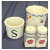 2 Ceramic Crocks and Salt & Pepper Shakers